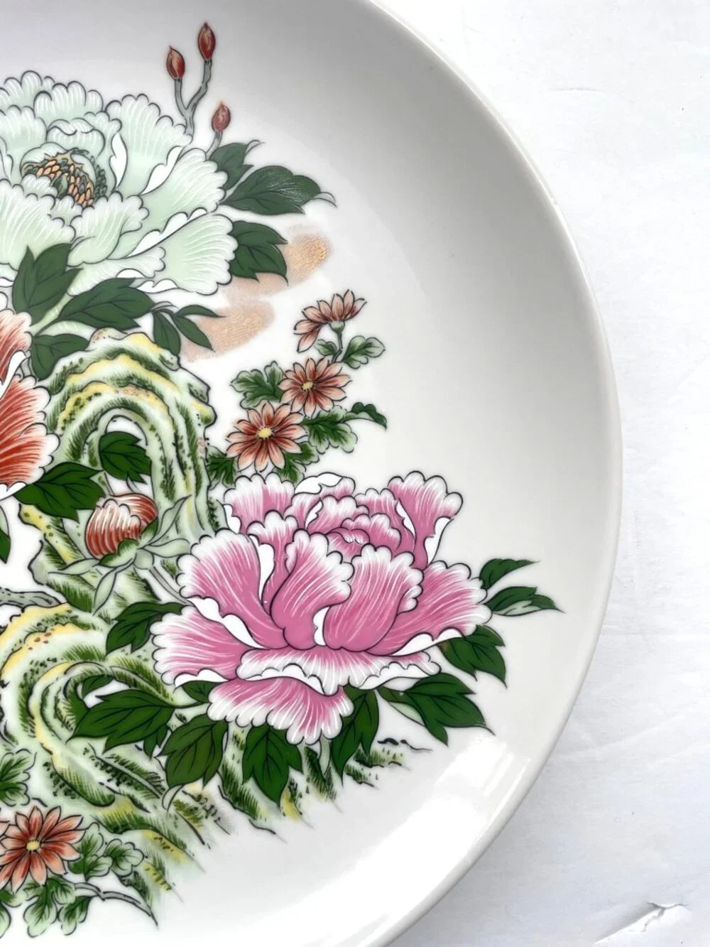 Vintage Japanese Porcelain Plate With Peony Floral Design Wall Plate Decor